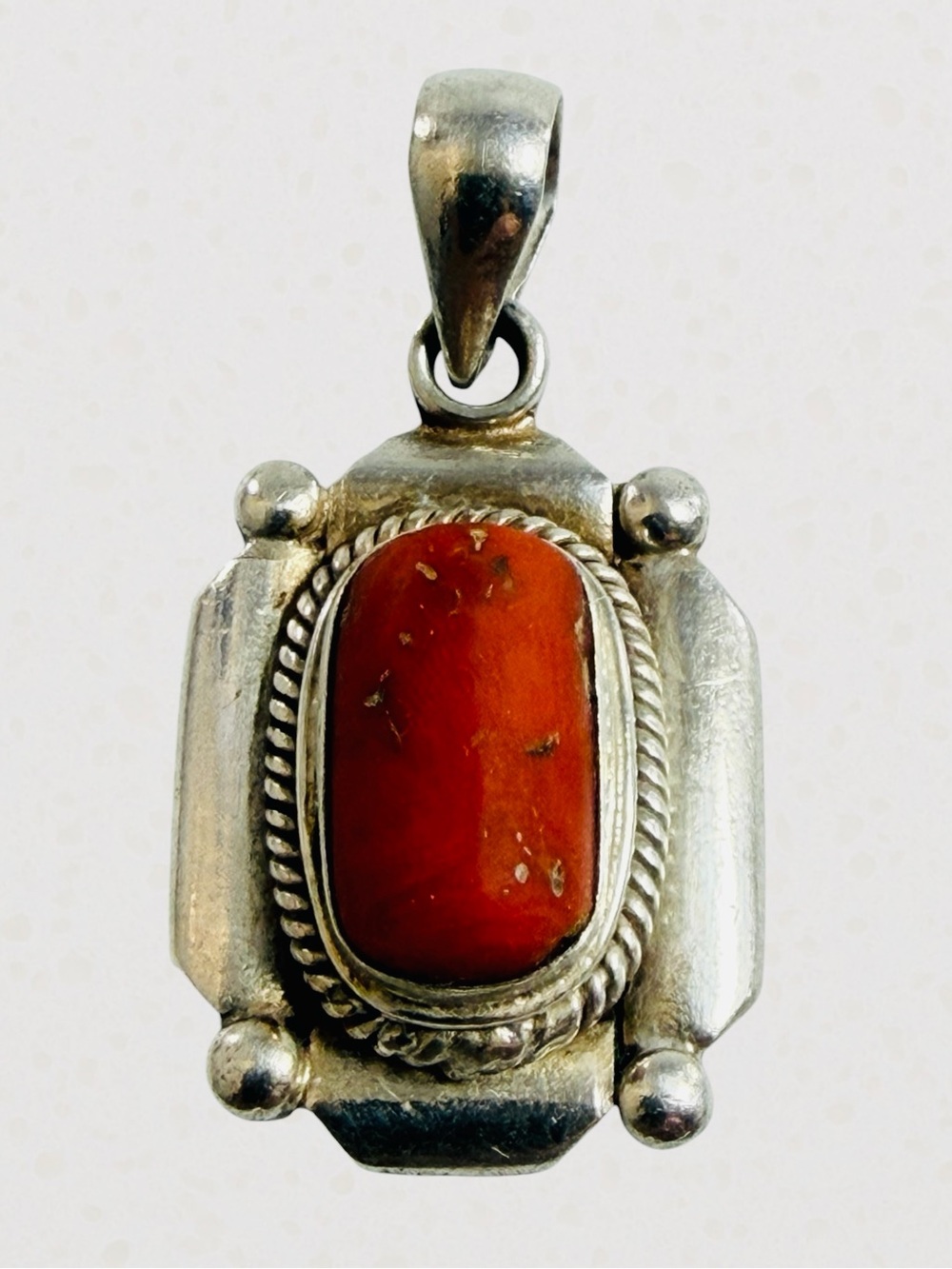 Sterling Silver 925 Handmade Natural Red Coral Pendant Native American Southwest